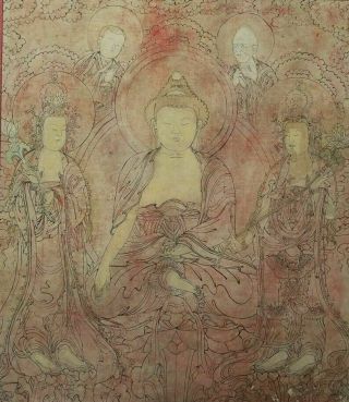 Unusual Antique Chinese Sino Tibetan Thangka Painting Red Buddhist Art