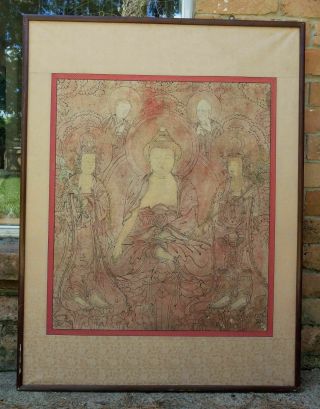 Unusual Antique Chinese Sino Tibetan Thangka Painting Red Buddhist Art 2