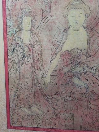 Unusual Antique Chinese Sino Tibetan Thangka Painting Red Buddhist Art 3