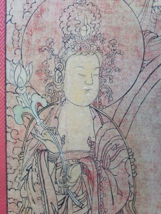 Unusual Antique Chinese Sino Tibetan Thangka Painting Red Buddhist Art 6