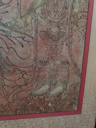 Unusual Antique Chinese Sino Tibetan Thangka Painting Red Buddhist Art 7