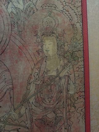 Unusual Antique Chinese Sino Tibetan Thangka Painting Red Buddhist Art 8