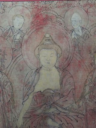 Unusual Antique Chinese Sino Tibetan Thangka Painting Red Buddhist Art 9