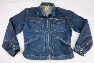 Men’s Vintage 60’s Wrangler Zip Up Trucker Denim Jean Jacket Size 38 Rare Usa