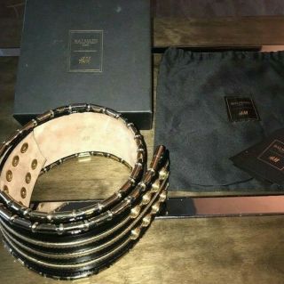 Bnwt Balmain X H&m Black Gold Leather Waist Belt Size Rare To Find