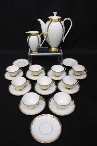 24pc Vintage Richard Ginori Gold Scroll 328 Demitasse Coffee Pot Cup Saucer Set
