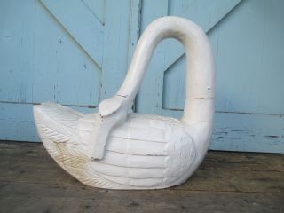 Vintage Large 18 " Long X 17 " Tall Swan Wooden Sculpture Decoy Old Paint Surface