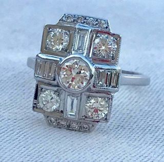 Cluster Ring Vintage Art Deco Engagement Ring 14k White Gold 1.  4ct Round Diamond