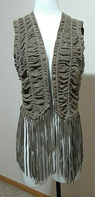 Vtg Authentic Roberto Cavalli Leather Suede Long Fringe Cutout Vest 40 Italy