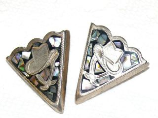 Vintage Native American Sterling Silver Western Abalone Shirt Collar Tips 21 Gr.