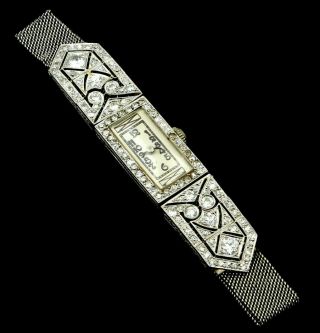 Art Deco 14k White Gold Platinum & 2.  42 Ctw Diamond Ladies Vintage Watch 6329