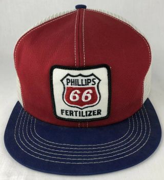 Vtg Phillips 66 Fertilizer Patch Snapback Trucker Mesh Hat K Brand Red White Blu