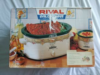 Vintage Rival Oval Crock Pot 5 - 1/2 Qt Slow Cooker W/glass Lid Open Box