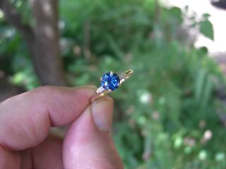 Vintage 2.  51ct Natural Ceylon Blue Sapphire Diamond 14k Gold Ring Round Estate
