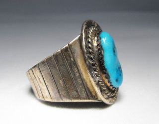 ESTATE Vintage Navajo T.  Benally Signed Turquoise Mens Sterling Ring C1765 3