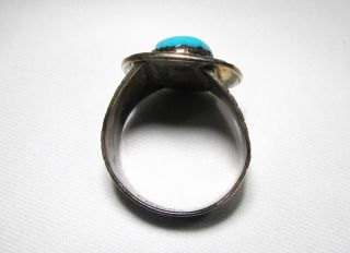 ESTATE Vintage Navajo T.  Benally Signed Turquoise Mens Sterling Ring C1765 4