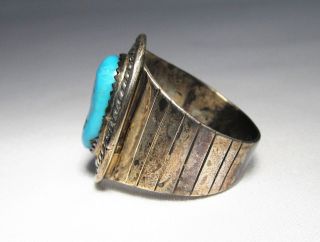 ESTATE Vintage Navajo T.  Benally Signed Turquoise Mens Sterling Ring C1765 6