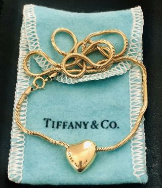 Vintage 1980 Tiffany & Co 750 18k Solid Gold Heart Pendant 16 " Signed Necklace
