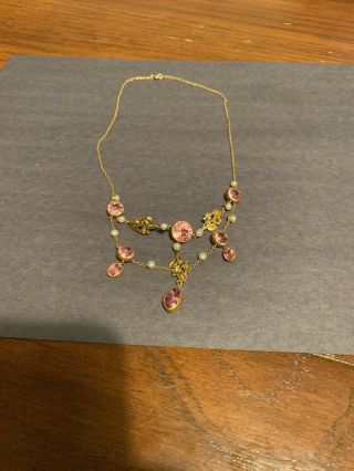 Antique 14k Gold Necklace With Pink Sapphires? And Real Pearls