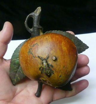 Antique Kyser & Rex Cast Iron Apple With Leaves And Insect Bug Bank