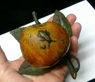 Antique Kyser & Rex Cast Iron Apple with Leaves and Insect Bug Bank 2