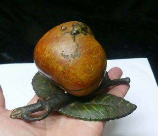 Antique Kyser & Rex Cast Iron Apple with Leaves and Insect Bug Bank 3