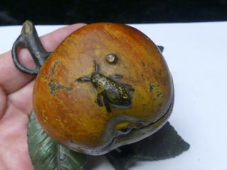 Antique Kyser & Rex Cast Iron Apple with Leaves and Insect Bug Bank 4