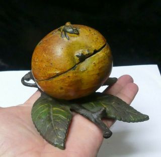 Antique Kyser & Rex Cast Iron Apple with Leaves and Insect Bug Bank 5