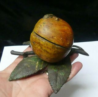 Antique Kyser & Rex Cast Iron Apple with Leaves and Insect Bug Bank 6