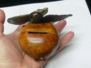 Antique Kyser & Rex Cast Iron Apple with Leaves and Insect Bug Bank 8