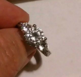 Moissanite 3 Diamond Ring Sz 6 Stunningly Gorgeous Engagement,  Wedd Vin Silv Pl