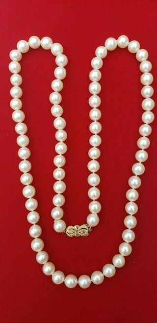 Vintage 14k Mikimoto Pearl Necklace 8.  5 Mm 28 Inch Lane Crawford