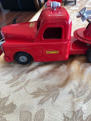 Vintage 1950’s Structo Toys Fire Engine & Ladder Truck 305 Pressed Steel Red