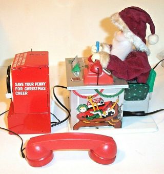RARE 1950 ' s BATTERY OPERATED SANTA CLAUS PHONE BANK UNDER THE CHRISTMAS TREE TOY 3