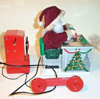 RARE 1950 ' s BATTERY OPERATED SANTA CLAUS PHONE BANK UNDER THE CHRISTMAS TREE TOY 5