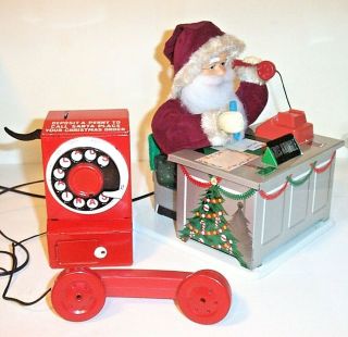 RARE 1950 ' s BATTERY OPERATED SANTA CLAUS PHONE BANK UNDER THE CHRISTMAS TREE TOY 6