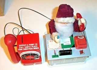RARE 1950 ' s BATTERY OPERATED SANTA CLAUS PHONE BANK UNDER THE CHRISTMAS TREE TOY 7