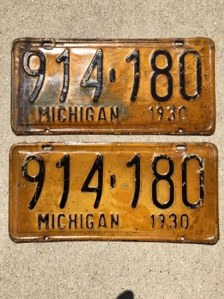 1930 Michigan Mich Mi Old Vintage Classic Car License Plate Tag Restored Pair