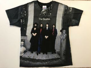 Vintage 90s The Beatles All Over Print T Shirt Size Medium Band Tour Rap