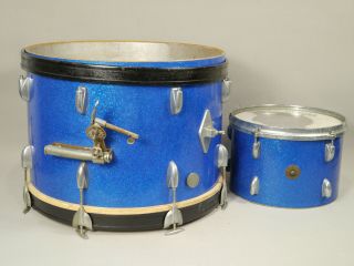 Vintage Gretsch Round Badge Bass Drum & Rack Tom 14 X 20 " & 8 X 12 " Blue Sparkle