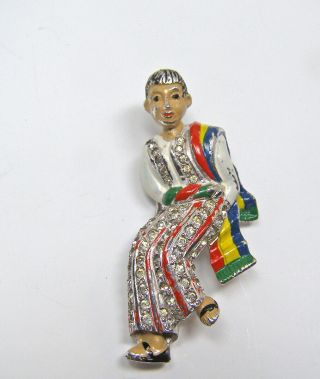 Vintage Mexican Dancer Figural Dancing Fur Dress Clip Coro ? Rhinestone