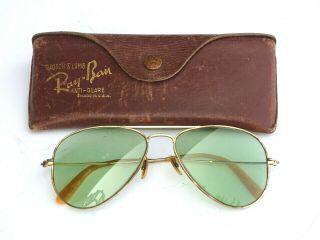 Wwii Era Anti Glare B&l Ray Ban Aviator Sunglasses Leather Case And Papers