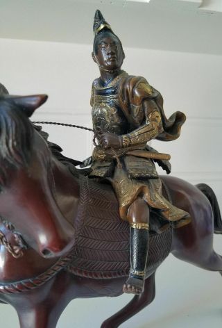Fine Antique Japanese Gilt Bronze Warrior on Horse Meiji Period SIgned 2