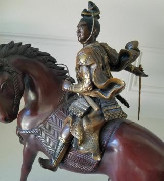 Fine Antique Japanese Gilt Bronze Warrior on Horse Meiji Period SIgned 3