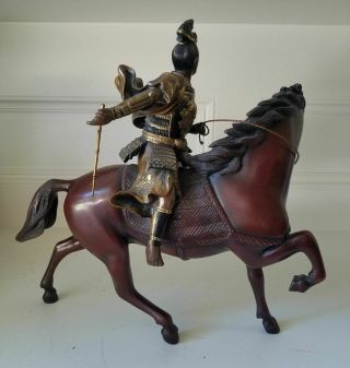 Fine Antique Japanese Gilt Bronze Warrior on Horse Meiji Period SIgned 6