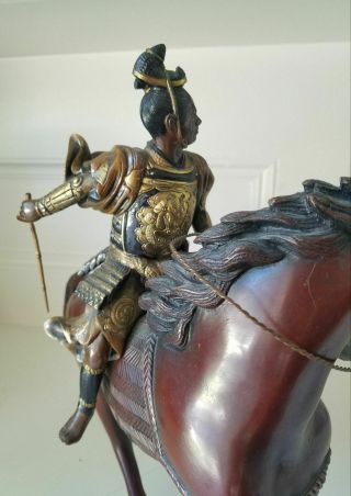 Fine Antique Japanese Gilt Bronze Warrior on Horse Meiji Period SIgned 8