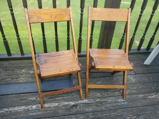 Vintage Snyder Wood Oak Wooden Folding Chairs Set Of 2 (farrell Pa Lions Club)