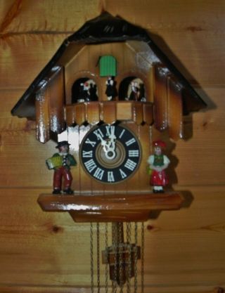 Vintage Black Forest Cuckoo Clock Cuendet Musical Chalet Dancing Girls Germany
