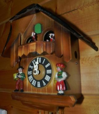 Vintage Black Forest Cuckoo Clock CUENDET Musical Chalet Dancing Girls Germany 7