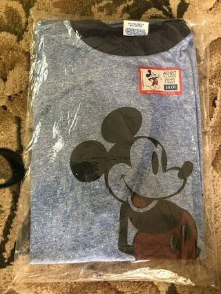 Vtg 70s Mickey Mouse Blue Ringer T - Shirt Men Xl In Bag